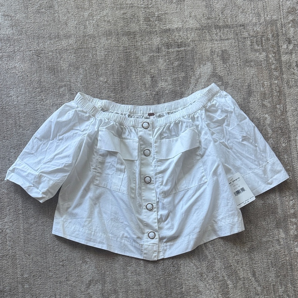 Free People White Button-Up Crop Top